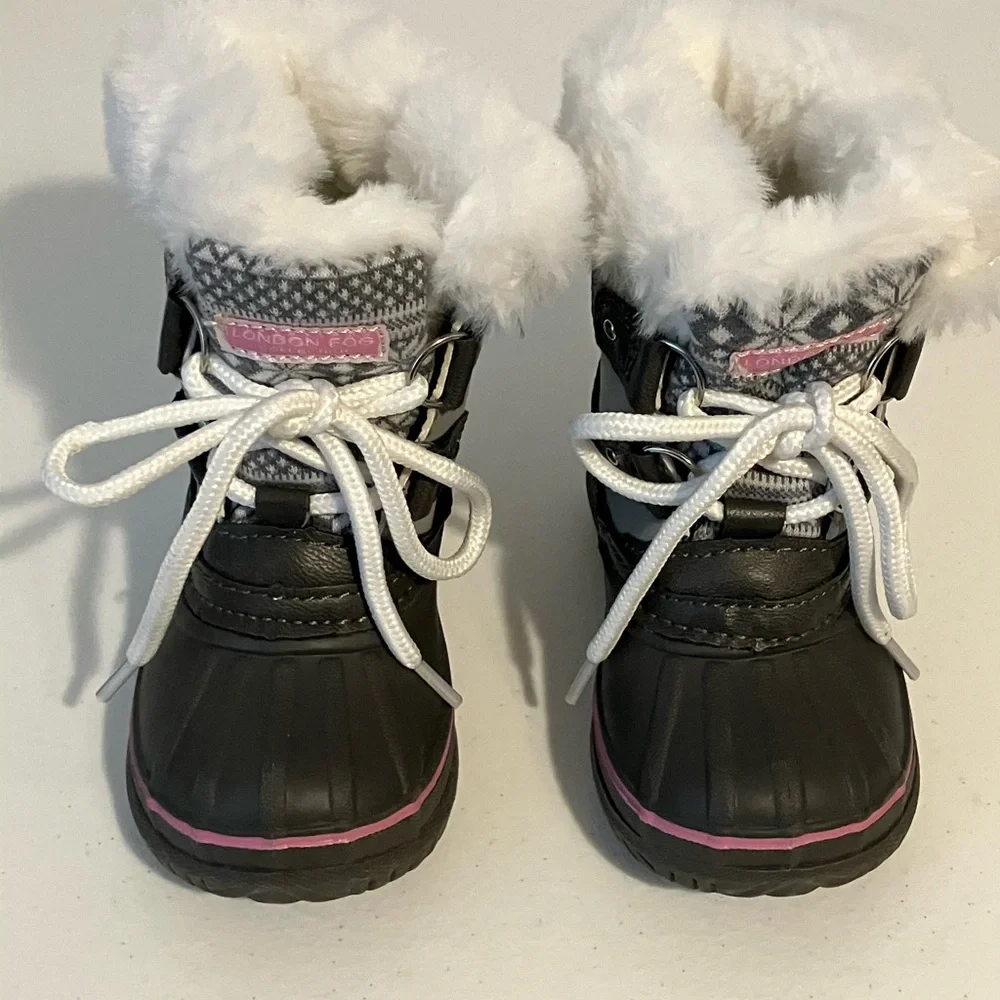 NWOT London Fog Pink and Gray Faux Fur Snow Boots for Girls Size C5 - Picture 1 of 8